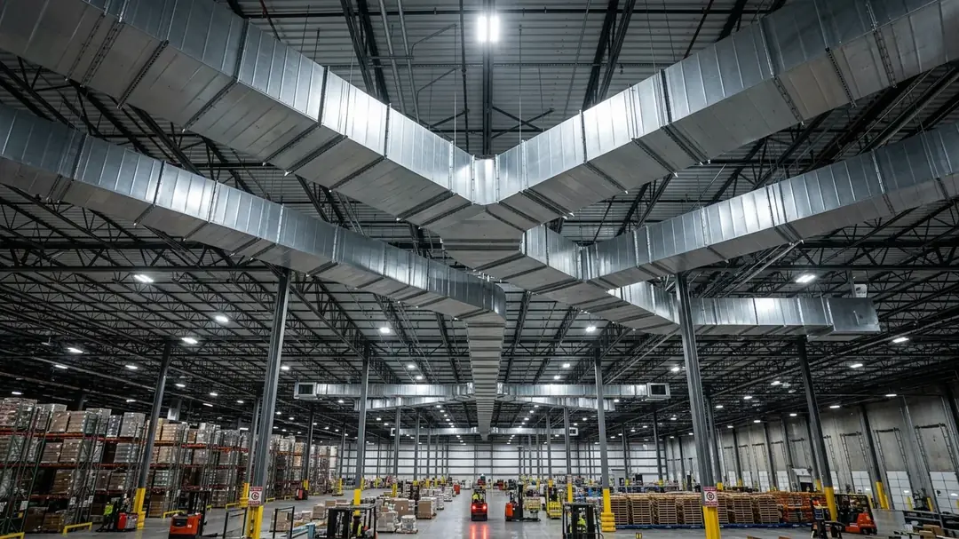 Heavy Galvanized Rectangular SMACNA Ductwork in Logistics Warehouse - FANEX